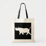 Rhino Silhouette, left facing, Black Background Canvas Bag