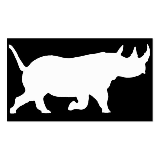 Rhino Silhouette, right facing, Black Background Business Card Template (front side)