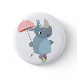 Rhino with Umbrella on Unicycle Button Badge button