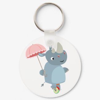 Rhino with Umbrella on Unicycle Keychain keychain
