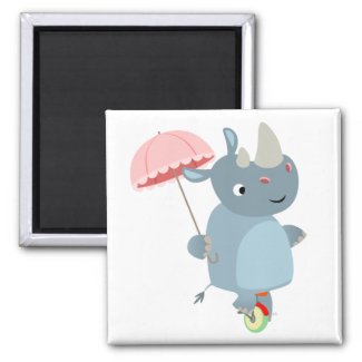 Rhino with Umbrella on Unicycle Magnet magnet