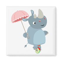 Rhino with Umbrella on Unicycle Magnet