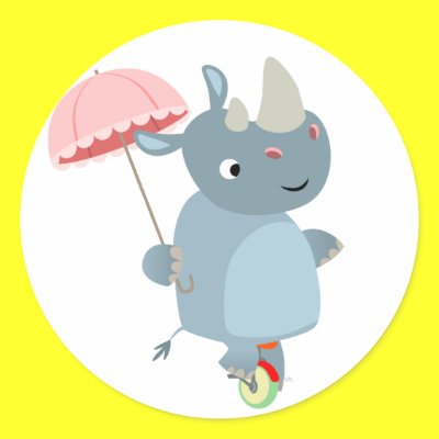 Rhino with Umbrella on Unicycle Sticker by Lioness_Graphics