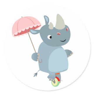 Rhino with Umbrella on Unicycle Sticker sticker