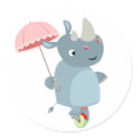 Rhino with Umbrella on Unicycle Sticker by Lioness_Graphics Rhino with Umbrella on Unicycle Sticker