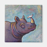 Rhinoceros art little bird gossip fun painting magnets