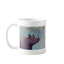 Rhinoceros art little bird gossip fun painting coffee mug