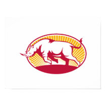 Rhinoceros Charging Side Retro Poster