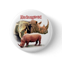 Rhinoceros The Endangered Species Button