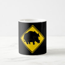 RHINOS CROSSING ROAD SIGN mugs