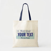 Rhode Island license plate tote bag