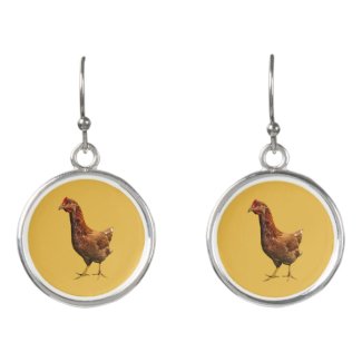 Rhode Island Red Hen Chicken Drop Earrings
