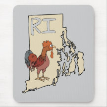Rhode Island RI Map & Cartoon Red Chicken Art Mousepad