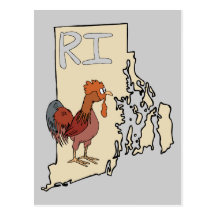 Rhode Island RI Map & Cartoon Red Chicken Art Postcard