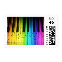 Rianbow Piano Keys and Music Notes Postage Stamp