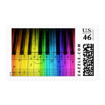 Rianbow Piano Keys and Music Notes Postage Stamp