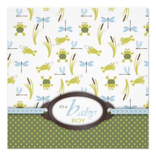 Ribbit Frog and Dragonfly Baby Shower Invitation