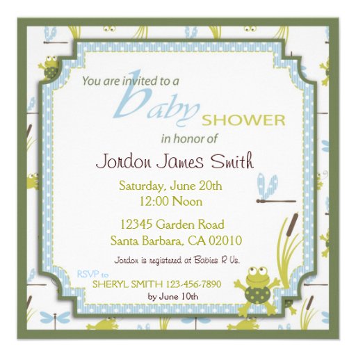 Ribbit Frog and Dragonfly Baby Shower Invitation