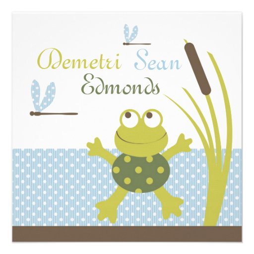 Ribbit Frog and Dragonfly Baby Shower Custom Announcement