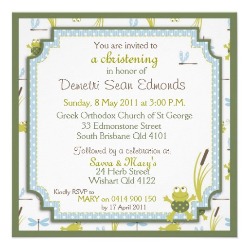 Ribbit Frog and Dragonfly Baby Shower Custom Announcement