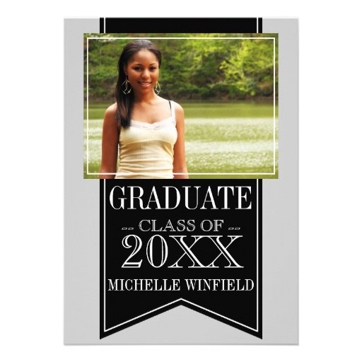 Ribbon Black School Colors Photo Graduation Personalized Announcements