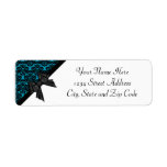 Ribbon Bow Black and Blue Damask Custom Return Address Labels