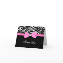 Ribbon Bow Hot Pink Zebra Thank You Cards