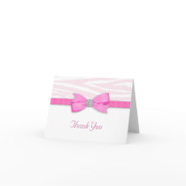 Ribbon Bow Hot Pink Zebra Thank You Cards