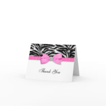 Ribbon Bow Hot Pink Zebra Thank You Cards