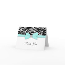 Ribbon Bow Teal Blue Zebra Thank You Cards