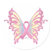Ribbon Butterfly Round Stickers