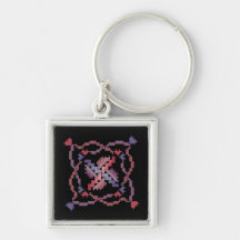 Ribbon Cross Stitch Quilt Square Keychain