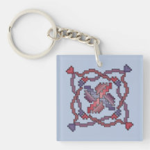 Ribbon Cross Stitch Quilt Square Keychain Acrylic Key Chains