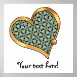 Ribbon Heart-02 Green Pattern posters
