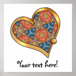 Ribbon Heart-09 Navy and Burnt Orange Rust posters