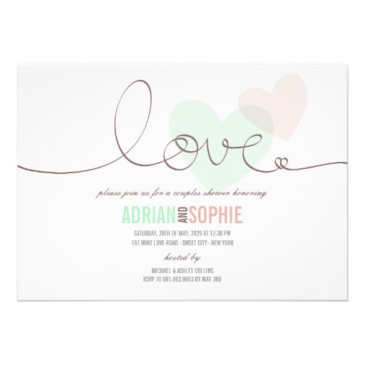 Ribbon Love Sweet Hearts Couples Shower Party Invitations