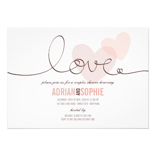 Ribbon Love Sweet Hearts Couples Shower Party Invites