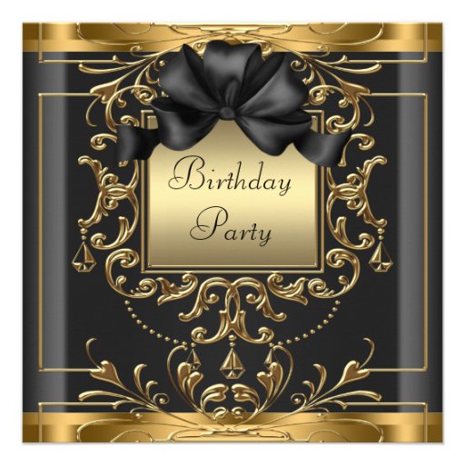 Rich Black and Gold Birthday Party Invitations (front side)
