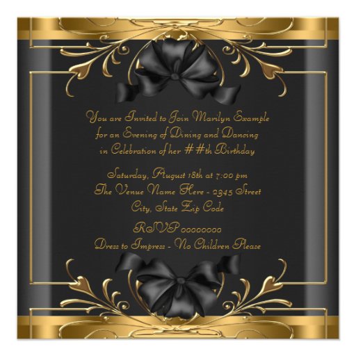 Rich Black and Gold Birthday Party Invitations