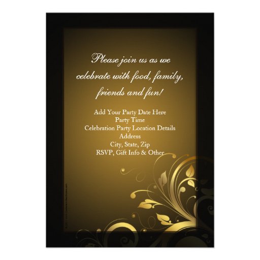 Rich Black and Gold Swirl 50th Anniversary Party Custom Invitation