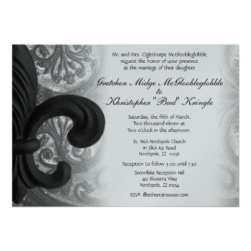RICH BLACK "iron fleur de lis" Wedding Invitation