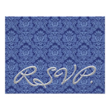 Rich Blue Damask RSVP Wedding Response Card Custom Invitation