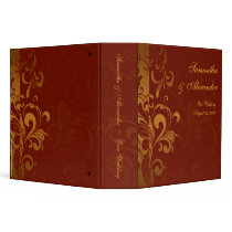 Rich Brick Red and Gold Reverse Swirl 3 Ring Binders