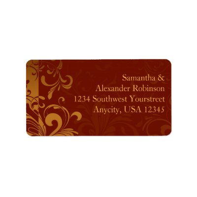 Rich Brick Red and Gold Reverse Swirl Address Label