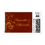 Rich Brick Red and Gold Reverse Swirl Postage
