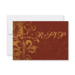Rich Brick Red and Gold Reverse Swirl RSVP Personalized Announcement