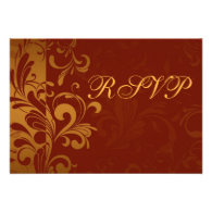 Rich Brick Red and Gold Reverse Swirl RSVP Personalized Announcement