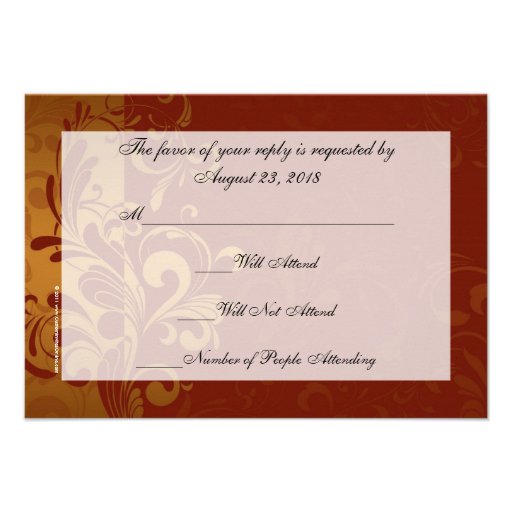 Rich Brick Red and Gold Reverse Swirl RSVP Personalized Announcement