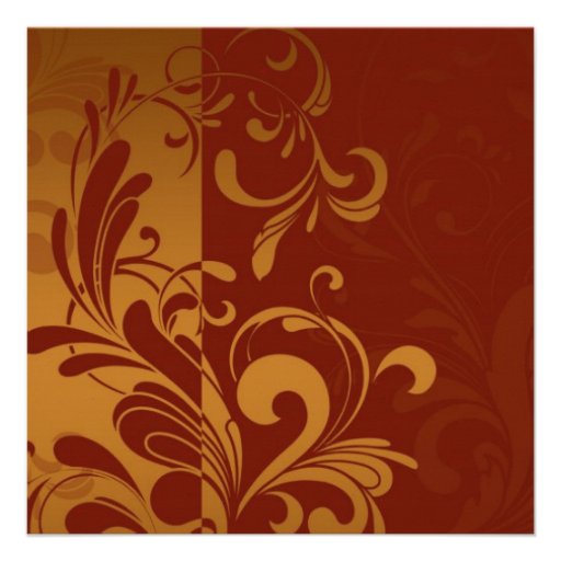 Rich Brick Red and Gold Reverse Swirl Square Invitations