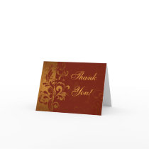 Rich Brick Red and Gold Reverse Swirl Thank You Greeting Cards